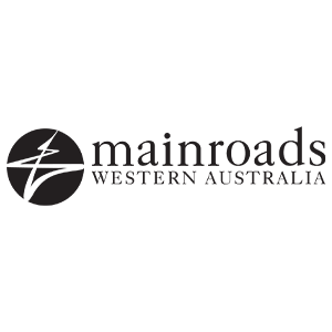 Mainroads Western Australia logo featuring a stylized road and text.