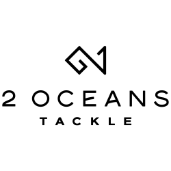 Logo with a stylized mountain and the text '2 Oceans Tackle' on a black background.