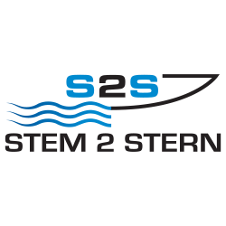 Logo with the text 's2s' above three wavy lines and a stylized curved line resembling a boat or wake.