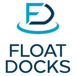 Logo for Float Docks featuring a blue stylized letter 'E' with a water ripple effect.