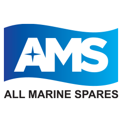 Logo for AMS All Marine Spares featuring a blue wave design and bold white letters