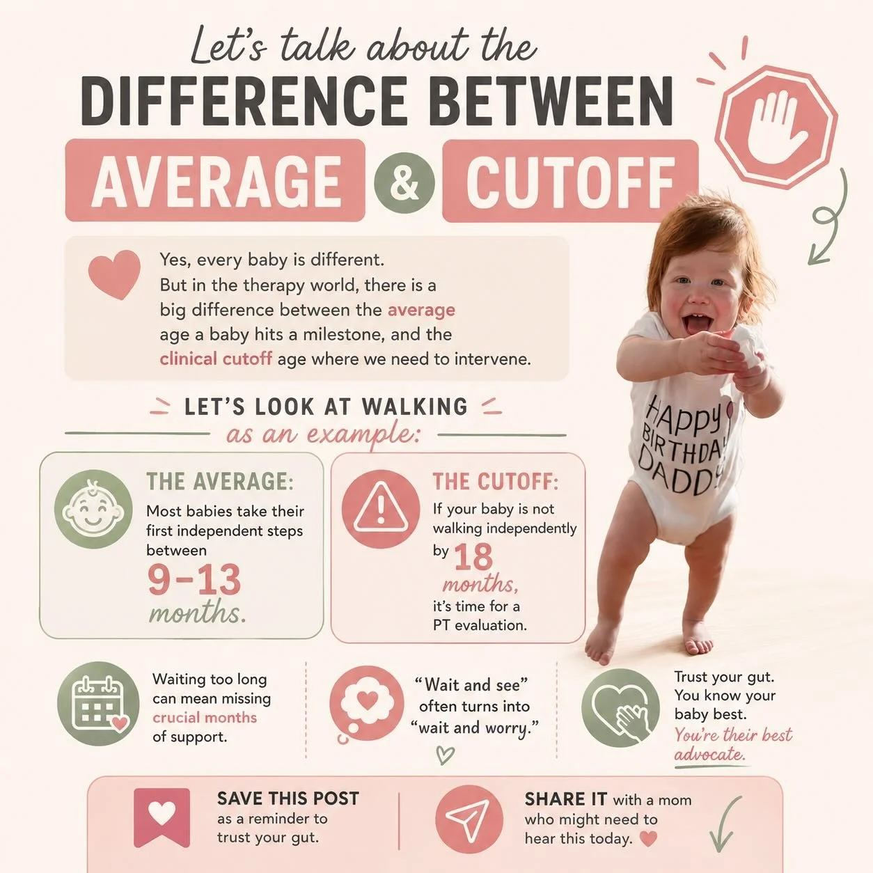 Let&rsquo;s talk about the difference between an AVERAGE and a CUTOFF. 🛑👇 As a pediatric PT, the most common (and frustrating) advice I hear moms get from friends and family is: &ldquo;Just wait and see, every baby is different! My nephew didn&rsqu