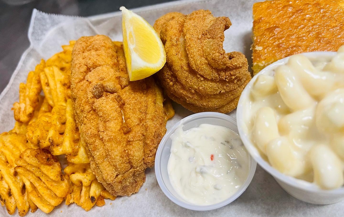 🐟🔥Craving some delicious Fish and Chips? Look no further! Dive into a plate of our crispy, golden Catfish and Chips today. Freshly caught and fried to perfection, it&rsquo;s a taste of the sea you won&rsquo;t want to miss. #fishandchips #catfish #r