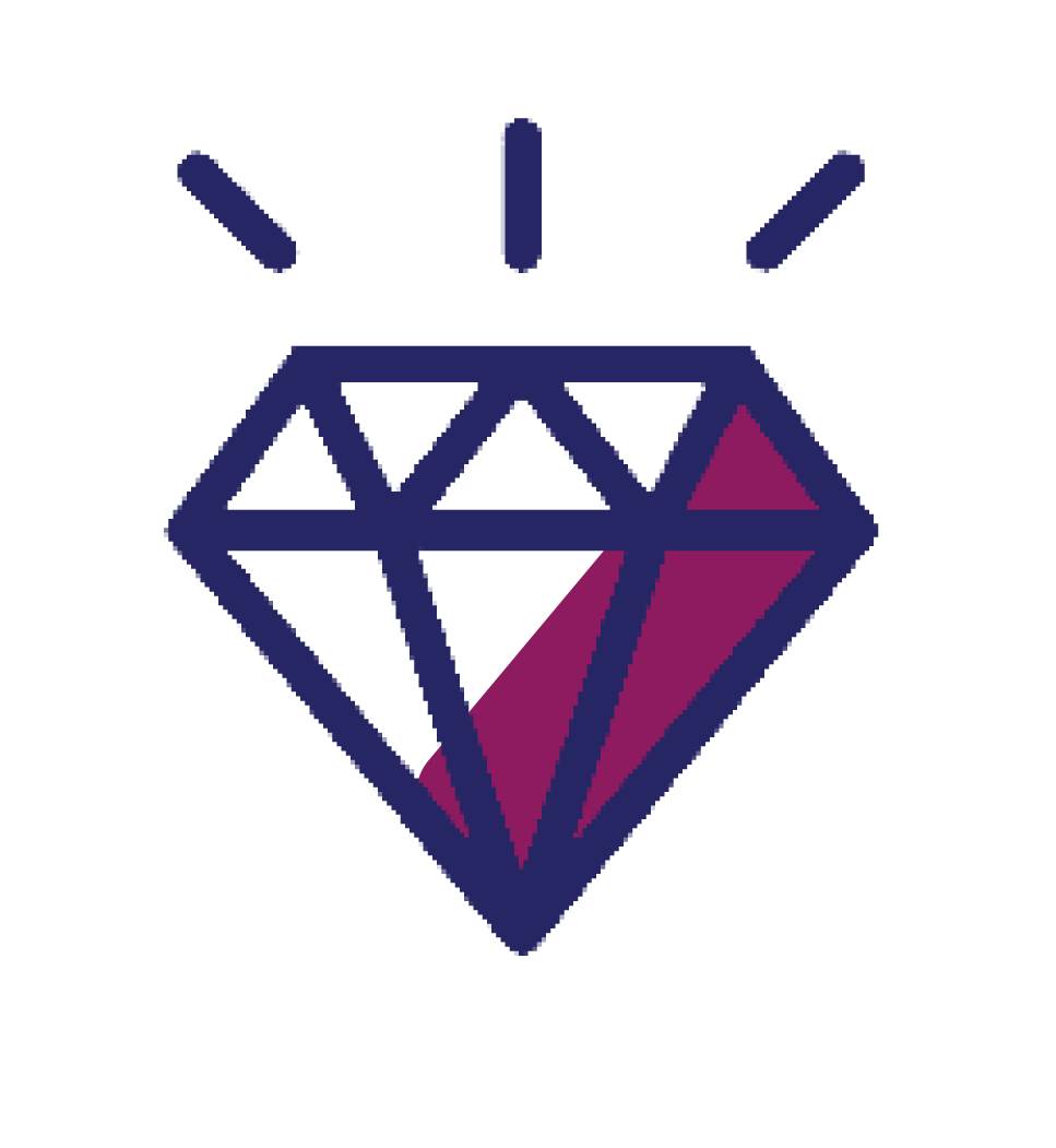 Ein stilisierter, dunkelblauer Diamant mit rosa Akzenten auf schwarzem Hintergrund.