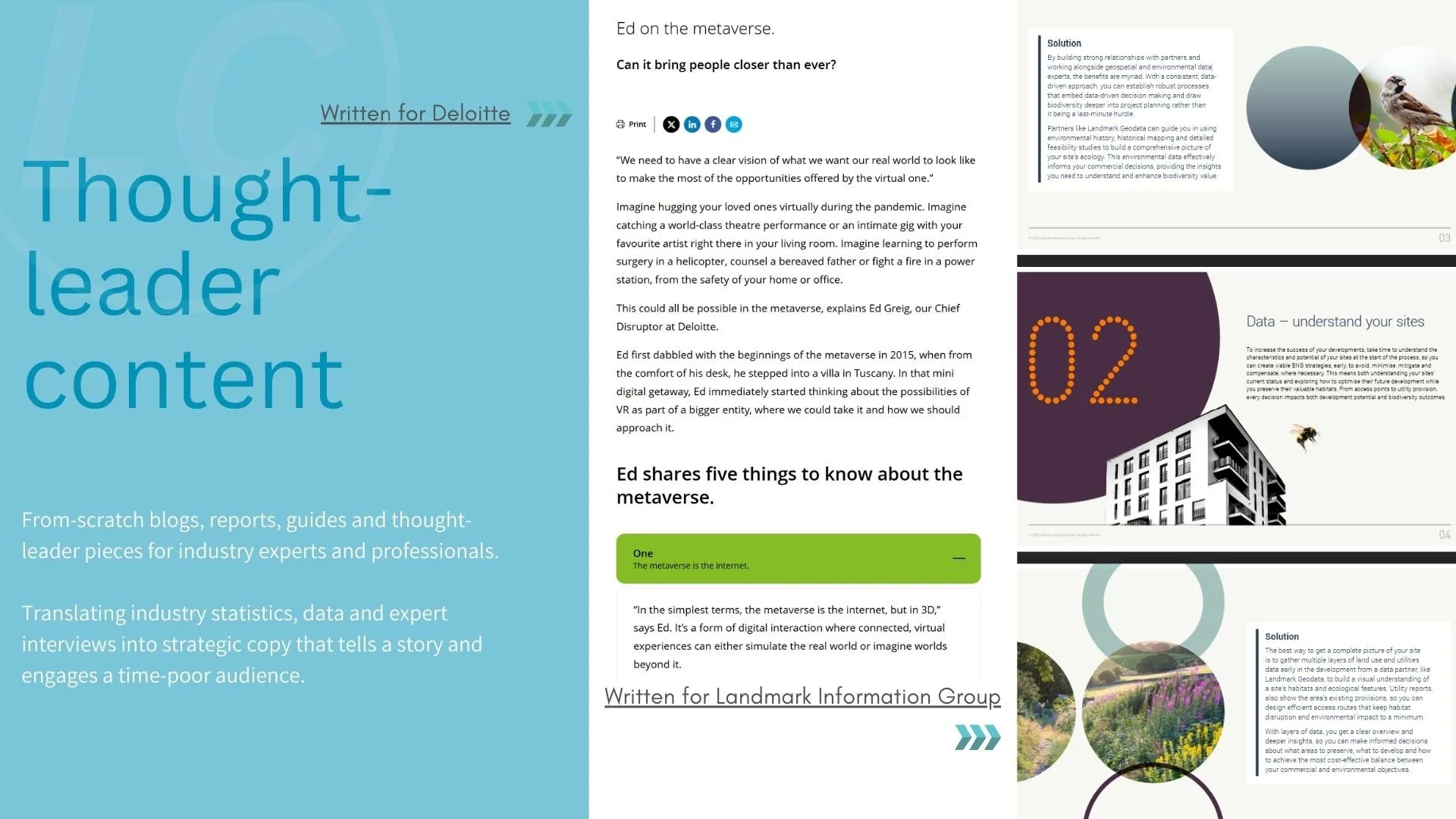 Blue deck showcasing two block of thought-leader example content