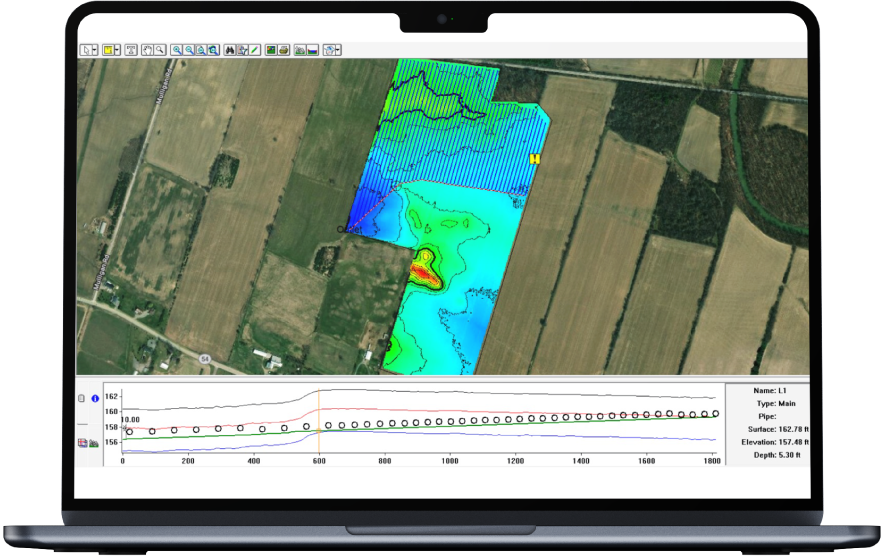 Laptop with survey overview of field