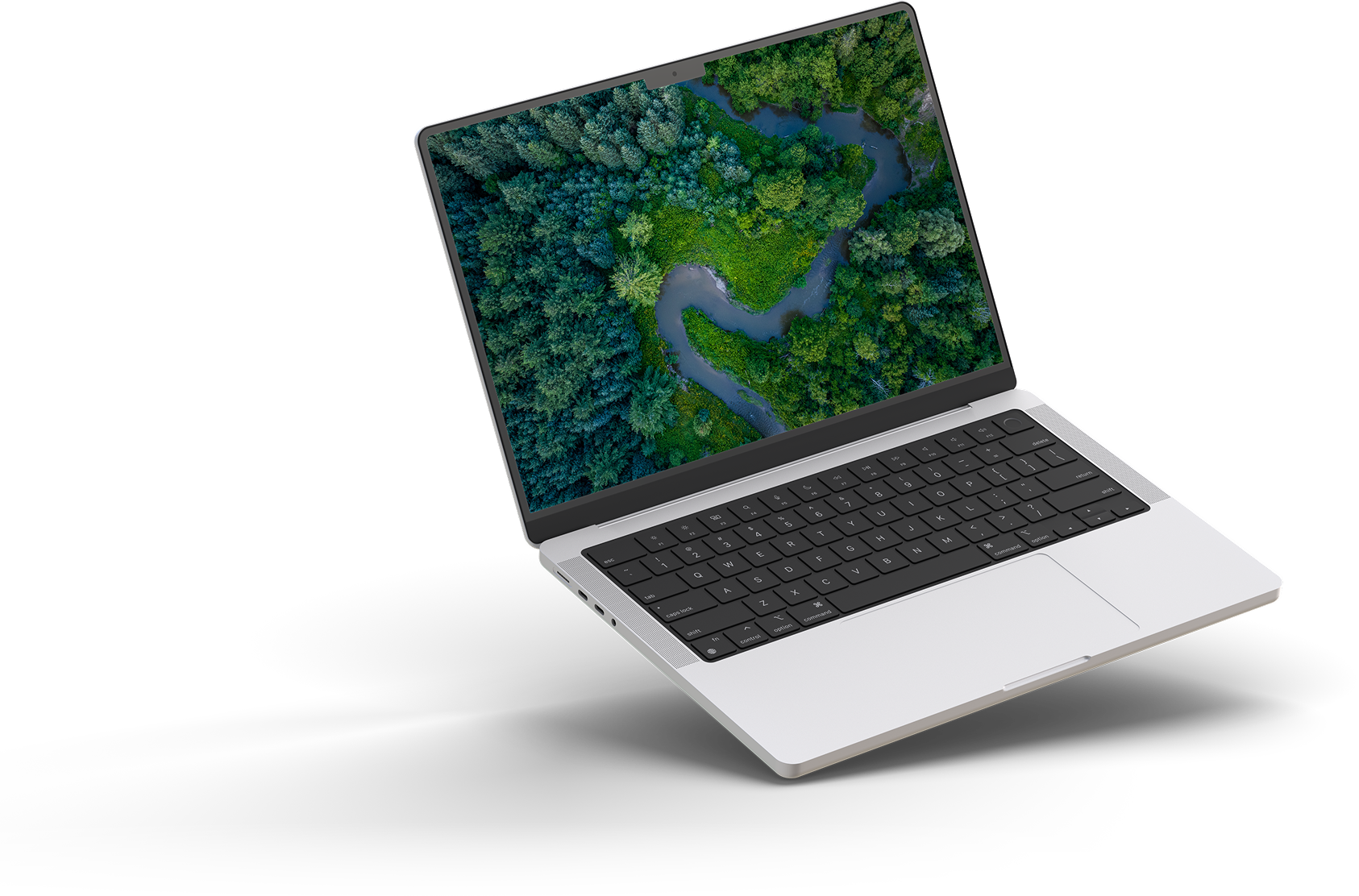 Laptop with river and trees on screen
