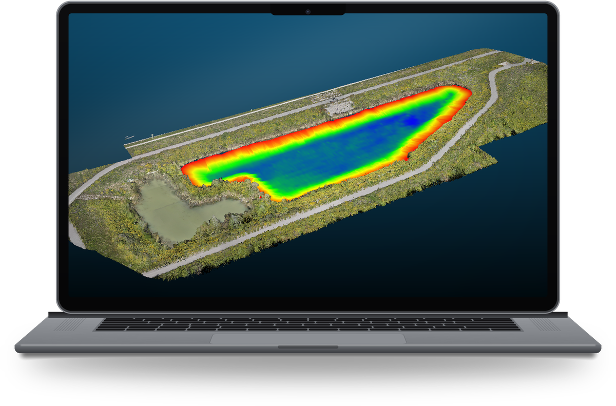 Innisfil depth model: red at the shallow edges, blue at the deepest point (~2.5 m).