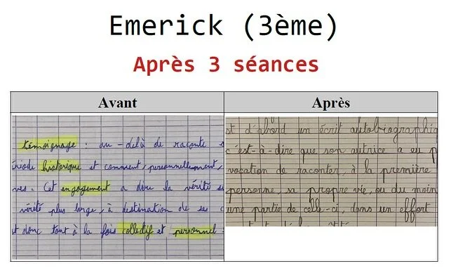 ✍️ Avant / Apr&egrave;s ✨

Regardez ces belles progressions ! Apr&egrave;s quelques s&eacute;ances, ils commencent d&eacute;j&agrave; &agrave; adopter un nouveau geste graphique. 🖋️

Mais attention : ce r&eacute;sultat n&rsquo;est pas magique ! 🎩
A
