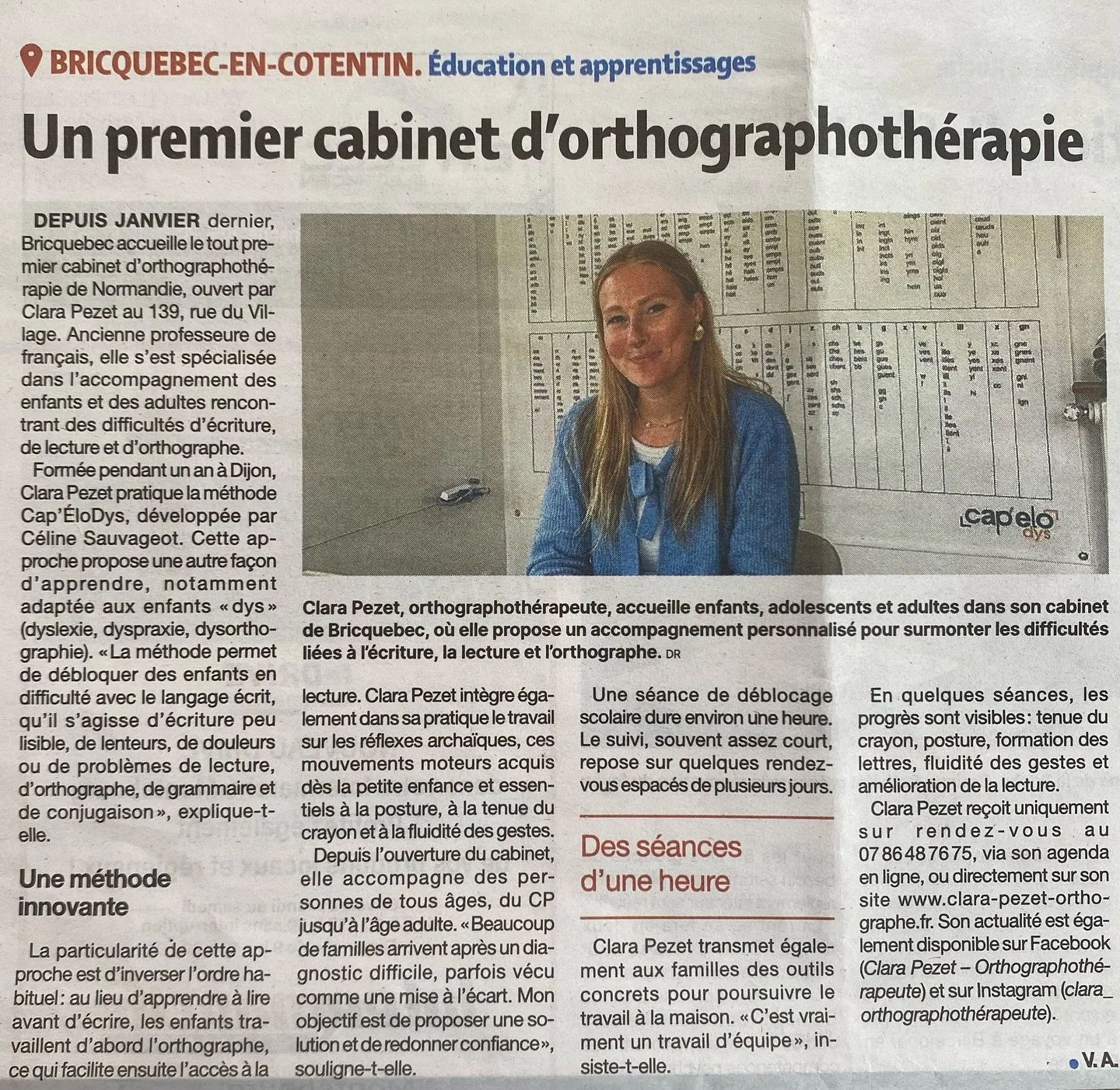 ✨ Une belle surprise ✨
Hier, j&rsquo;ai eu la chance d&rsquo;appara&icirc;tre dans la presse de la manche 📰 pour pr&eacute;senter mon activit&eacute; d&rsquo;orthographoth&eacute;rapeute.

Mon r&ocirc;le est d&rsquo;aider les enfants (mais aussi les