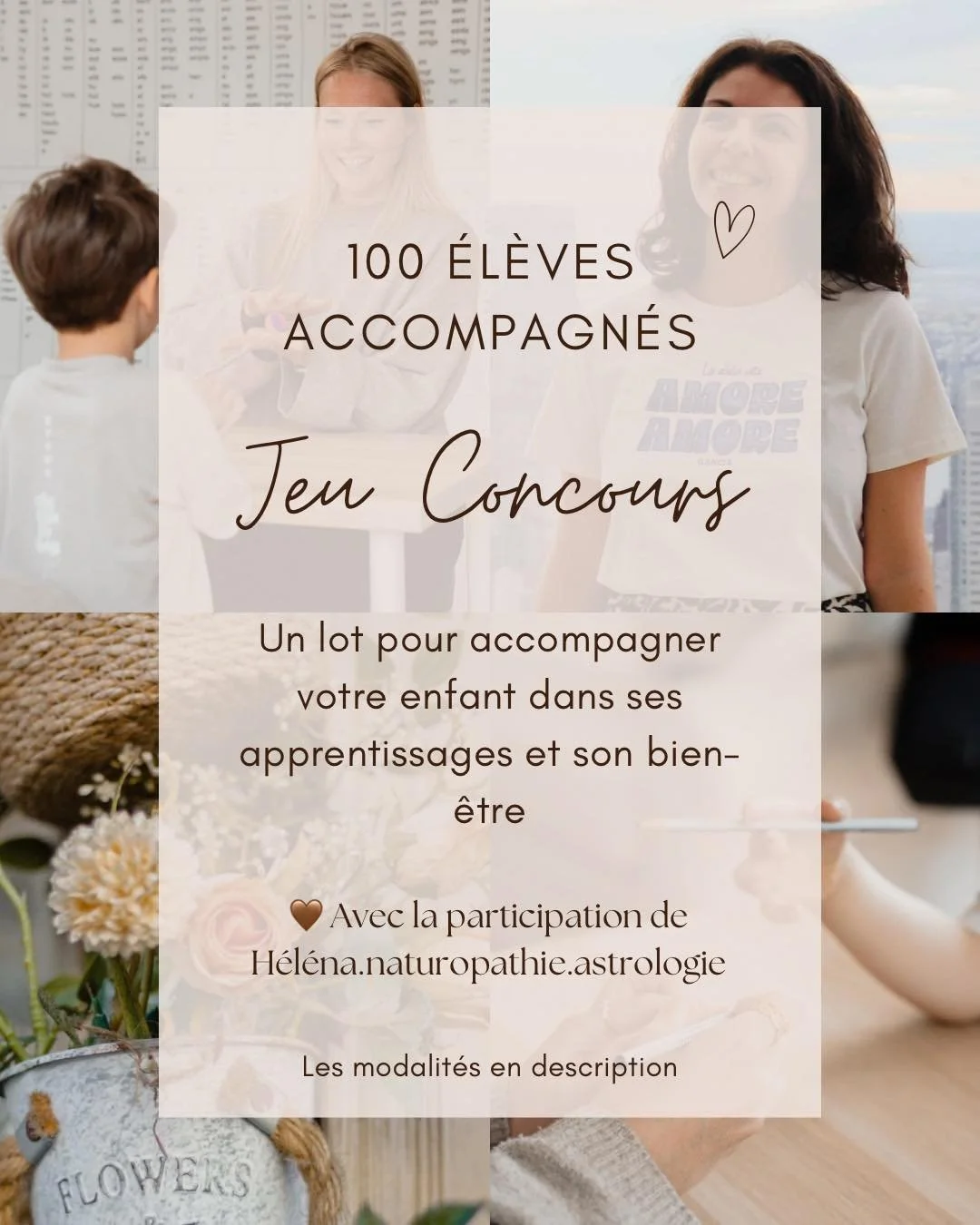✨ CONCOURS ✨

Pour c&eacute;l&eacute;brer le cap des 100 &eacute;l&egrave;ves accompagn&eacute;s au cabinet, j&rsquo;ai eu envie de vous remercier avec un joli concours en partenariat avec @helena.naturopathie.astrologie 💛

🎁 &Agrave; gagner :
- un