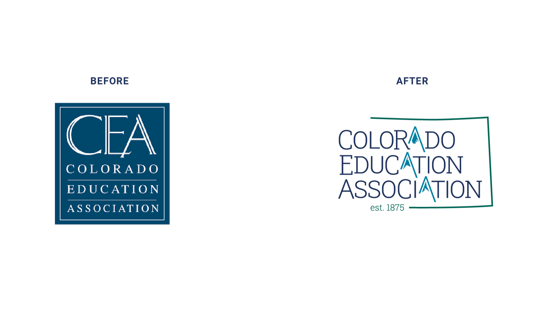 Before and after of logo for Colorado Education Association