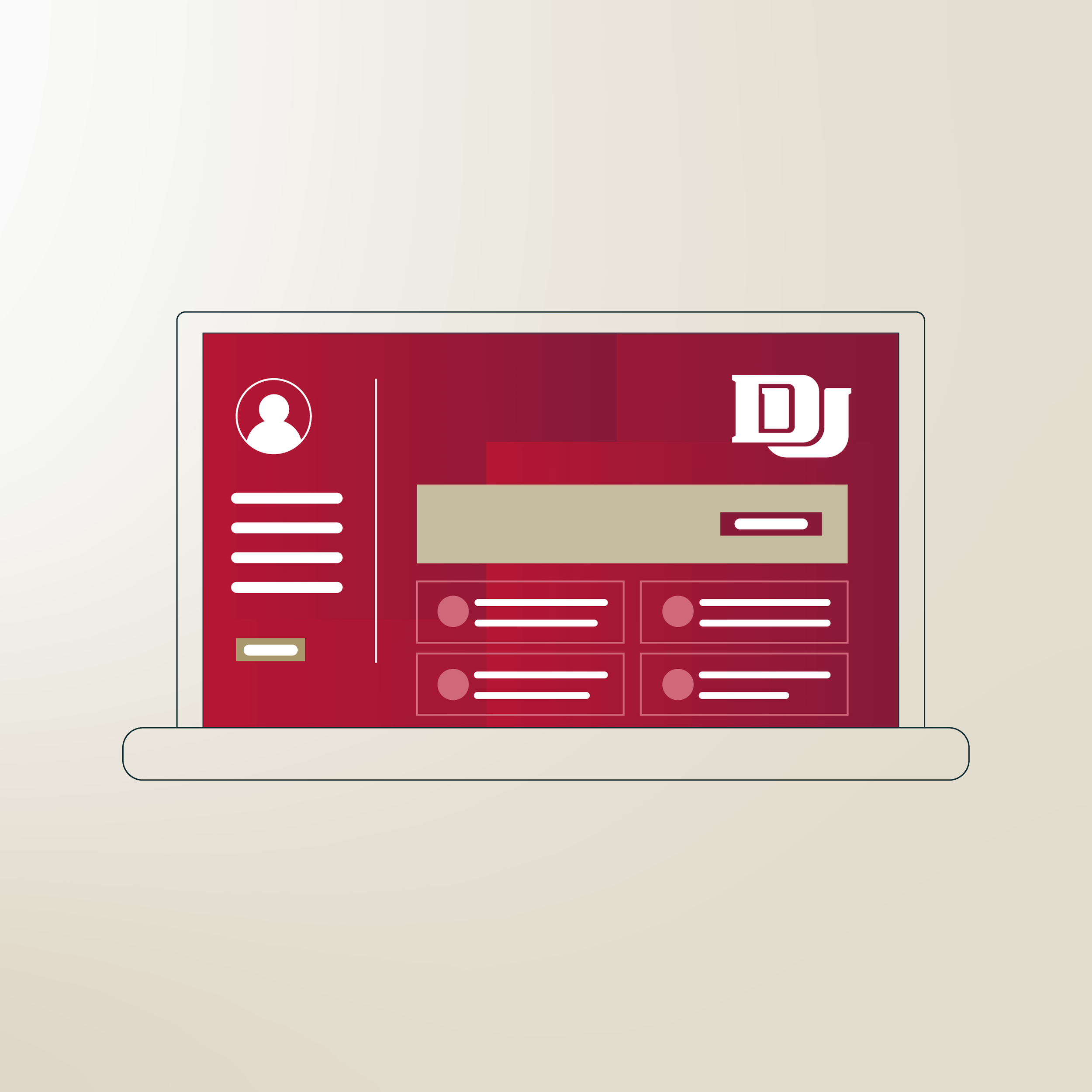 Illustration of a laptop displaying a student profile dashboard with coursework and credentials, representing online education and digital learning systems.