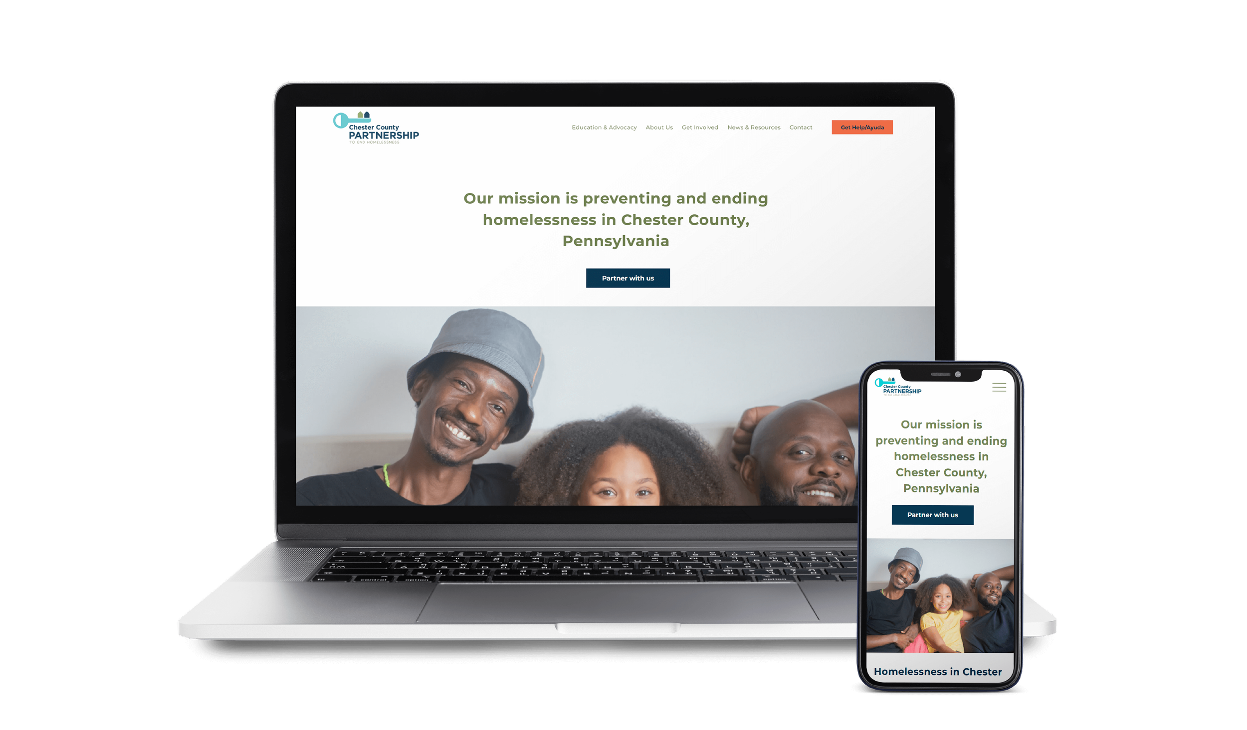 Screenshot of website for Chester Country Partnership to End Homelessness