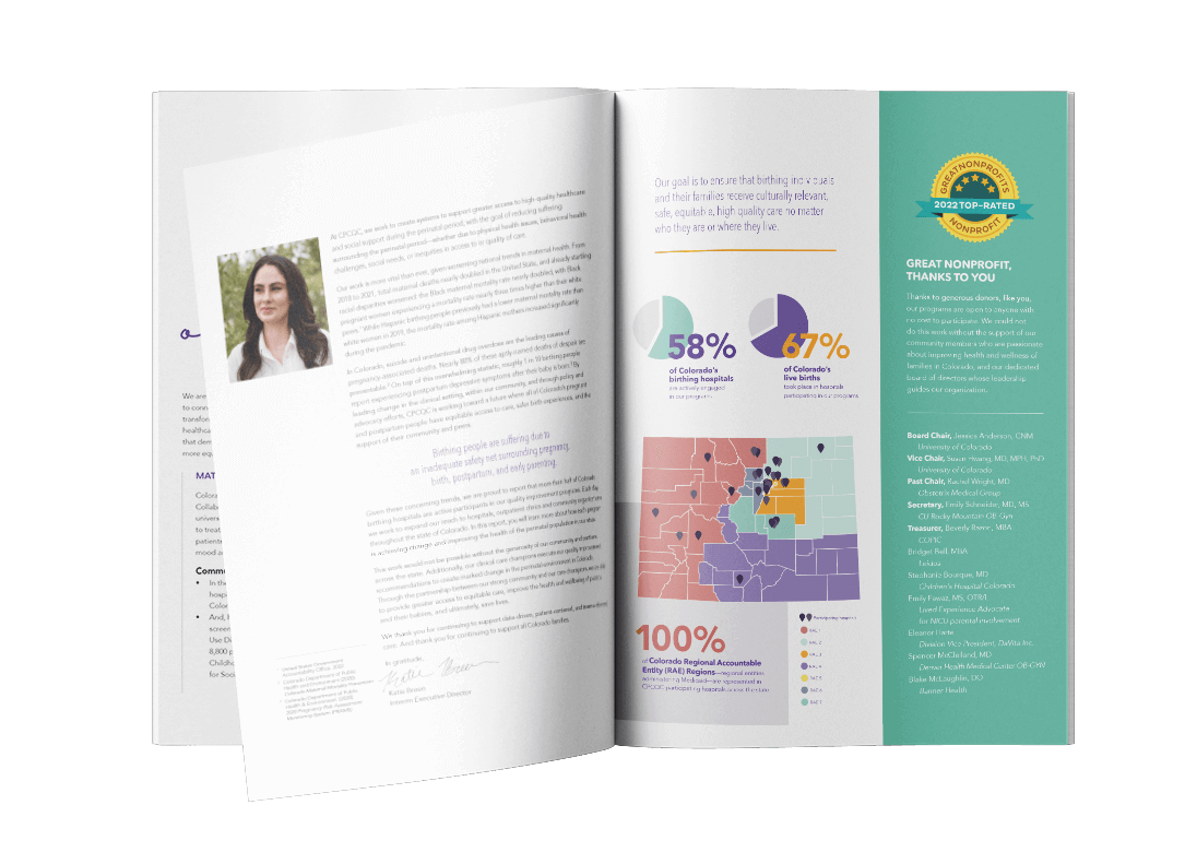 Annual report design layout for Colorado Perinatal Care Quality Collaborative