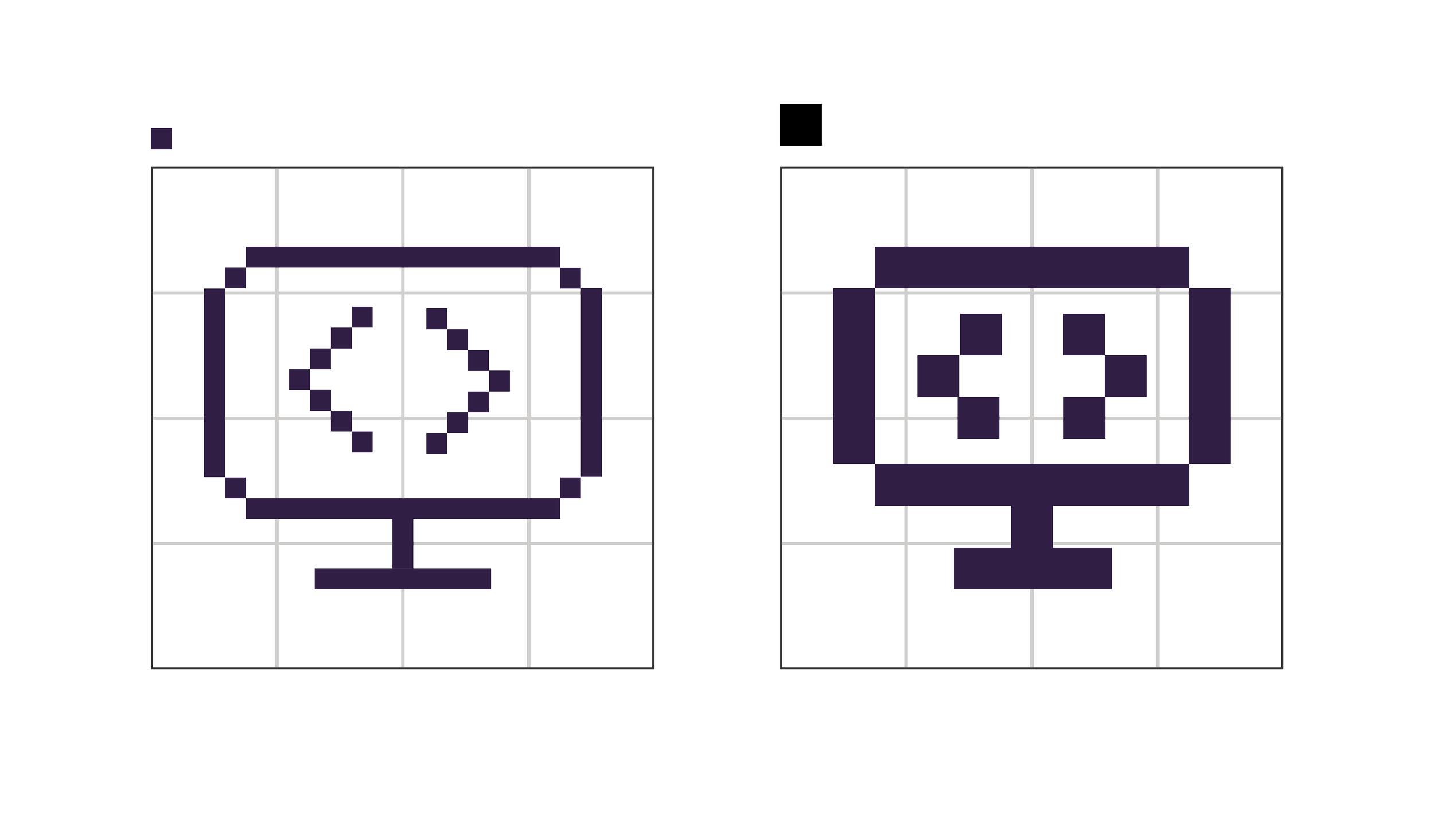 Pixel-style computer icons displayed on a grid, illustrating custom iconography development for a digital education brand and technology-focused design system.