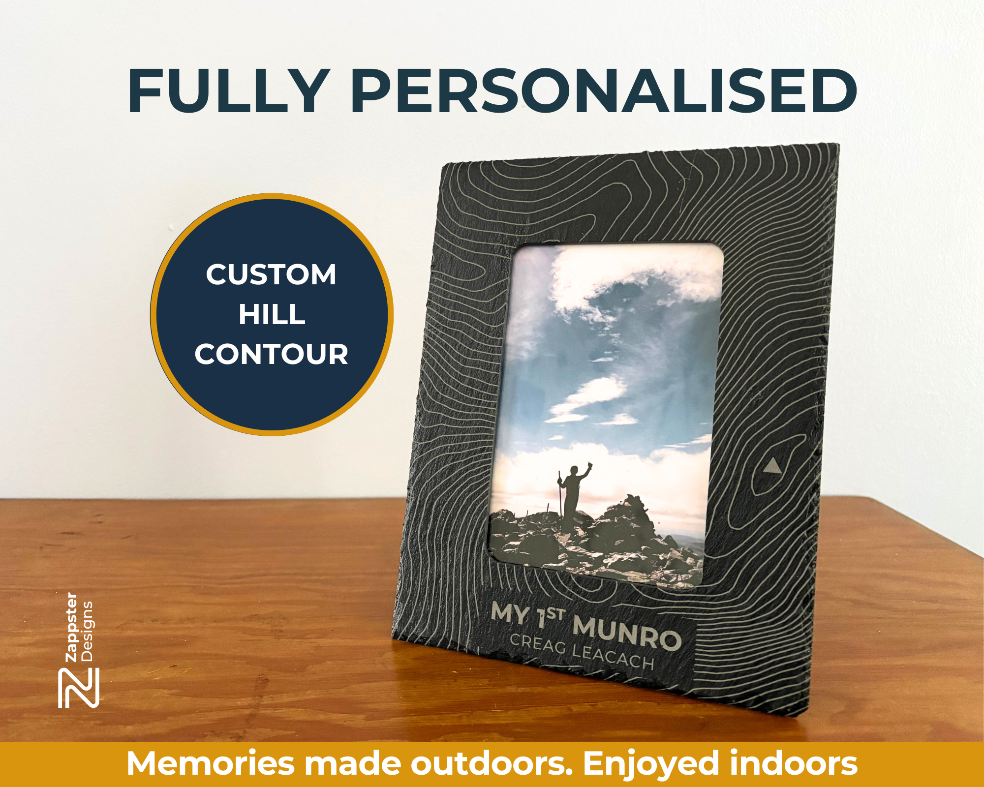 Personalised Hill Contour Slate Photo Frame | Custom Mountain Text Keepsake