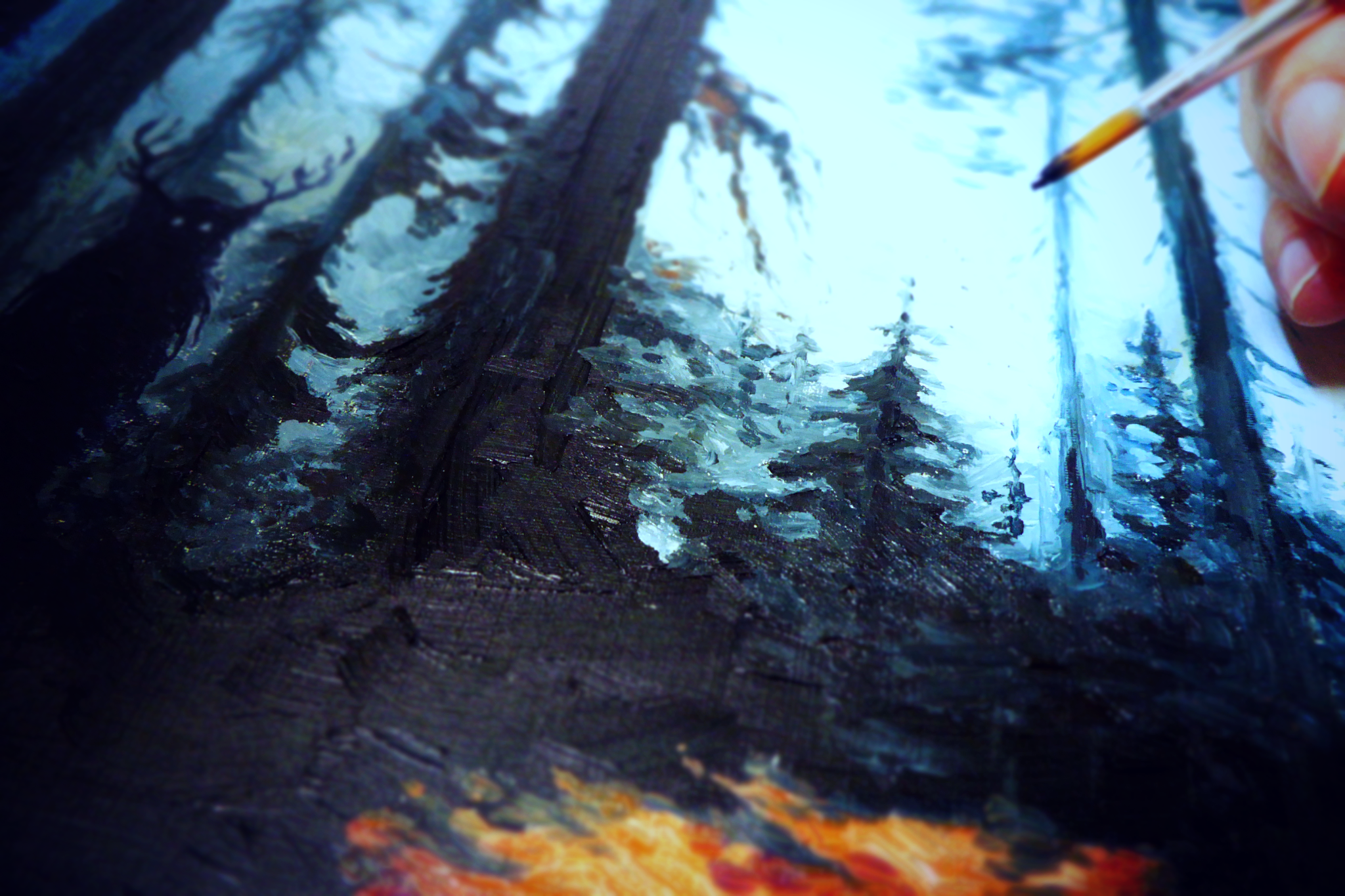 dark forest oil painting