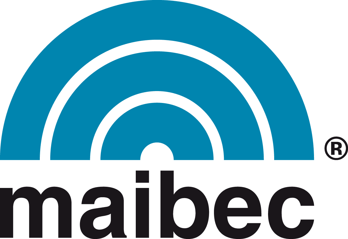 Maibec logo featuring a stylized blue semi-circular arc design above the company name