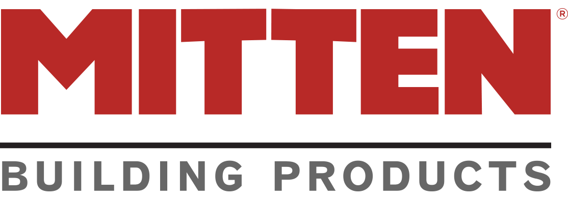 Logo of Mitten Building Products in red and gray text