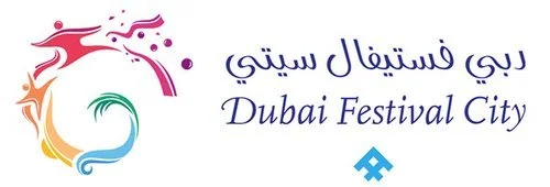 Logo for Dubai Festival City with colorful abstract design and Arabic text