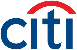 Citi logo with blue lettering and a red arc above the text
