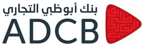 The logo of ABC Bank Abu Dhabi Commercial Bank, featuring Arabic text and a red triangular icon with intricate patterns.