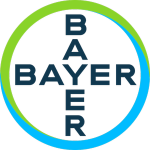 Bayer logo with a circular design in green, black, and blue, featuring the word 'BAYER' vertically in the center.