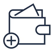 Minimalist line drawing of a wallet with a plus sign