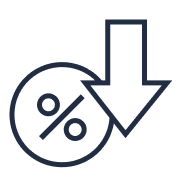 Icon of a percentage sign with a downward arrow indicating a decrease in percentage.