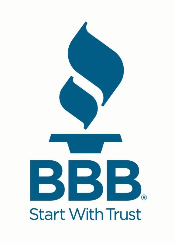 BBB logo with blue flame above the abbreviation 'BBB' and the slogan 'Start With Trust' underneath.