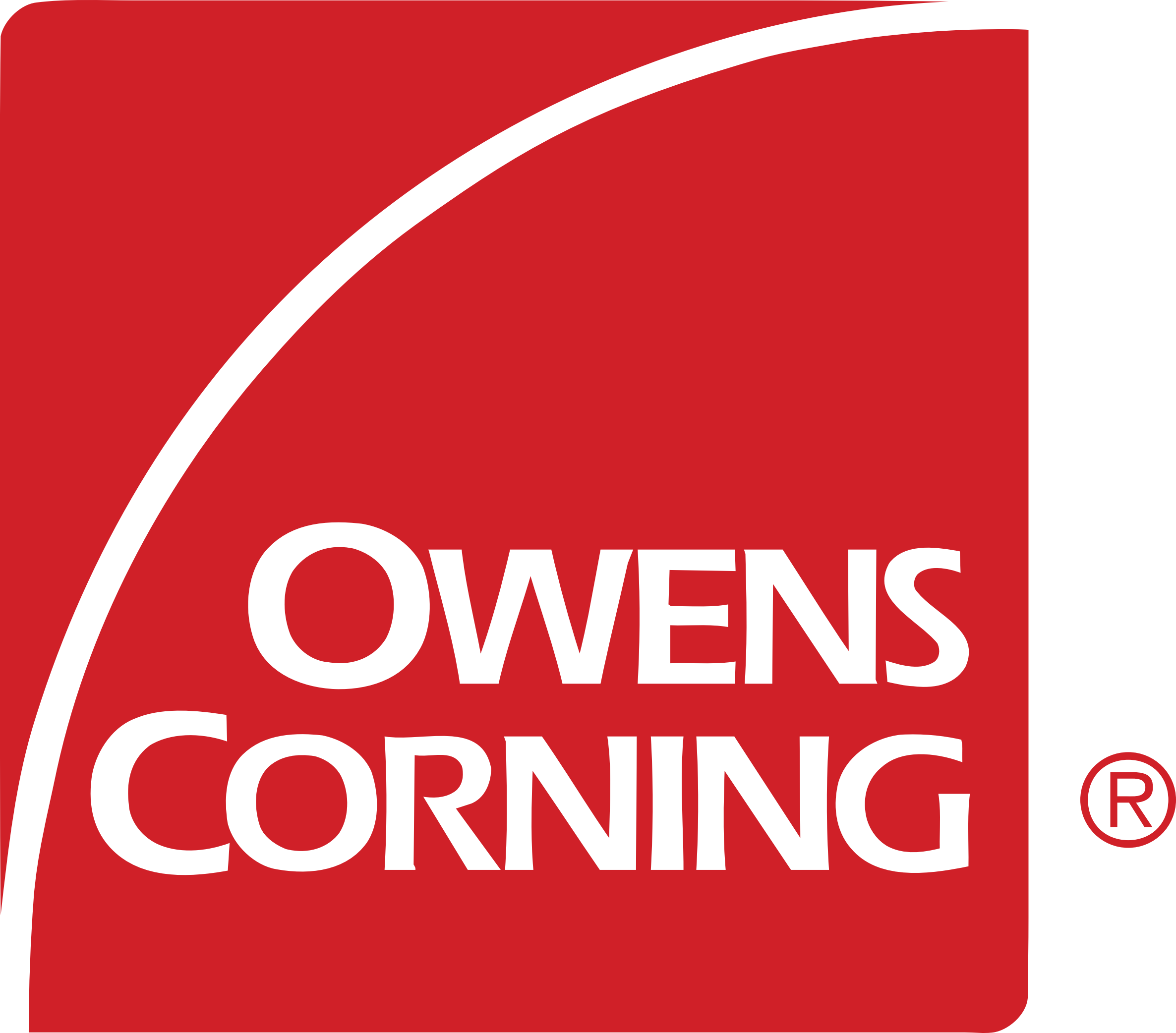 Close-up of a red sign with white text that reads 'COVENANT ORNING' and features curved decorative elements.