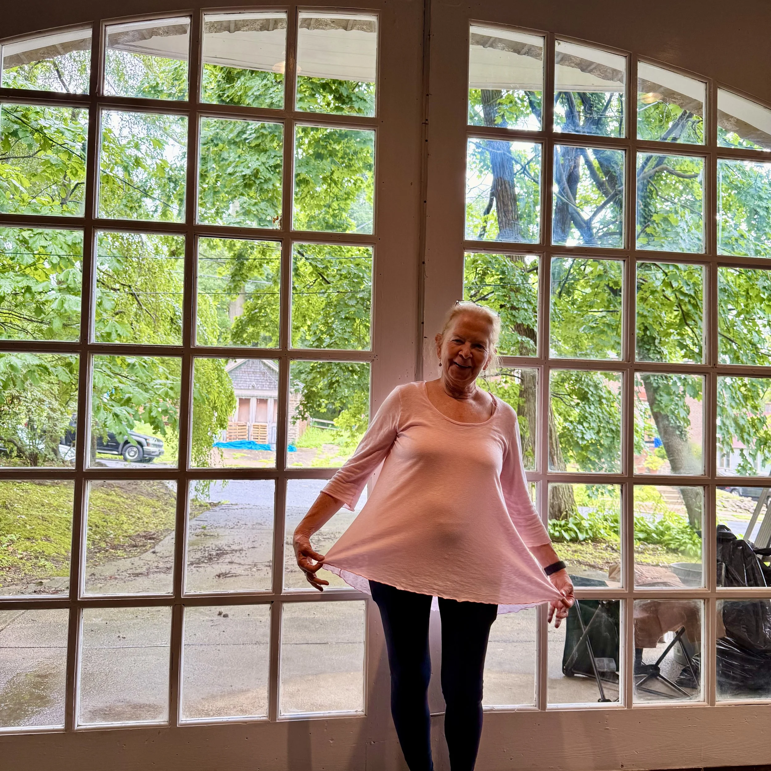 Maureen and our new garage doors
