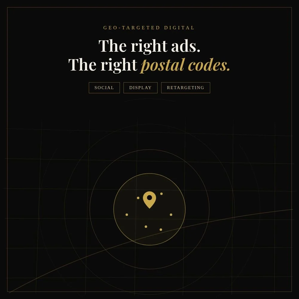 "Geo-targeted digital advertising reaching affluent Toronto postal codes with social, display and retargeting campaigns