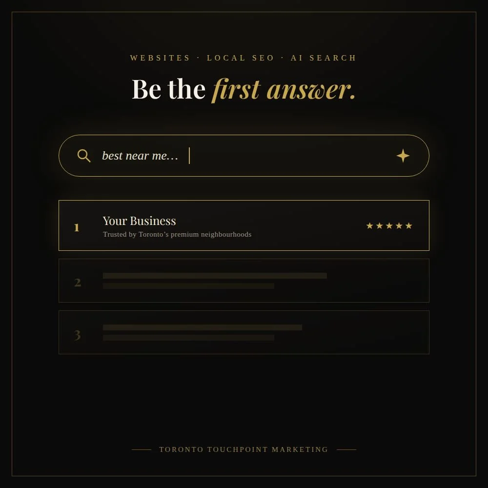 Local SEO and AI search optimization ranking a Toronto business first on Google with 5-star reviews