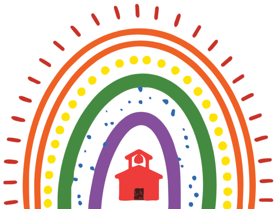 G&D Therapy Services logo featuring a colorful rainbow and red schoolhouse, representing pediatric therapy support.