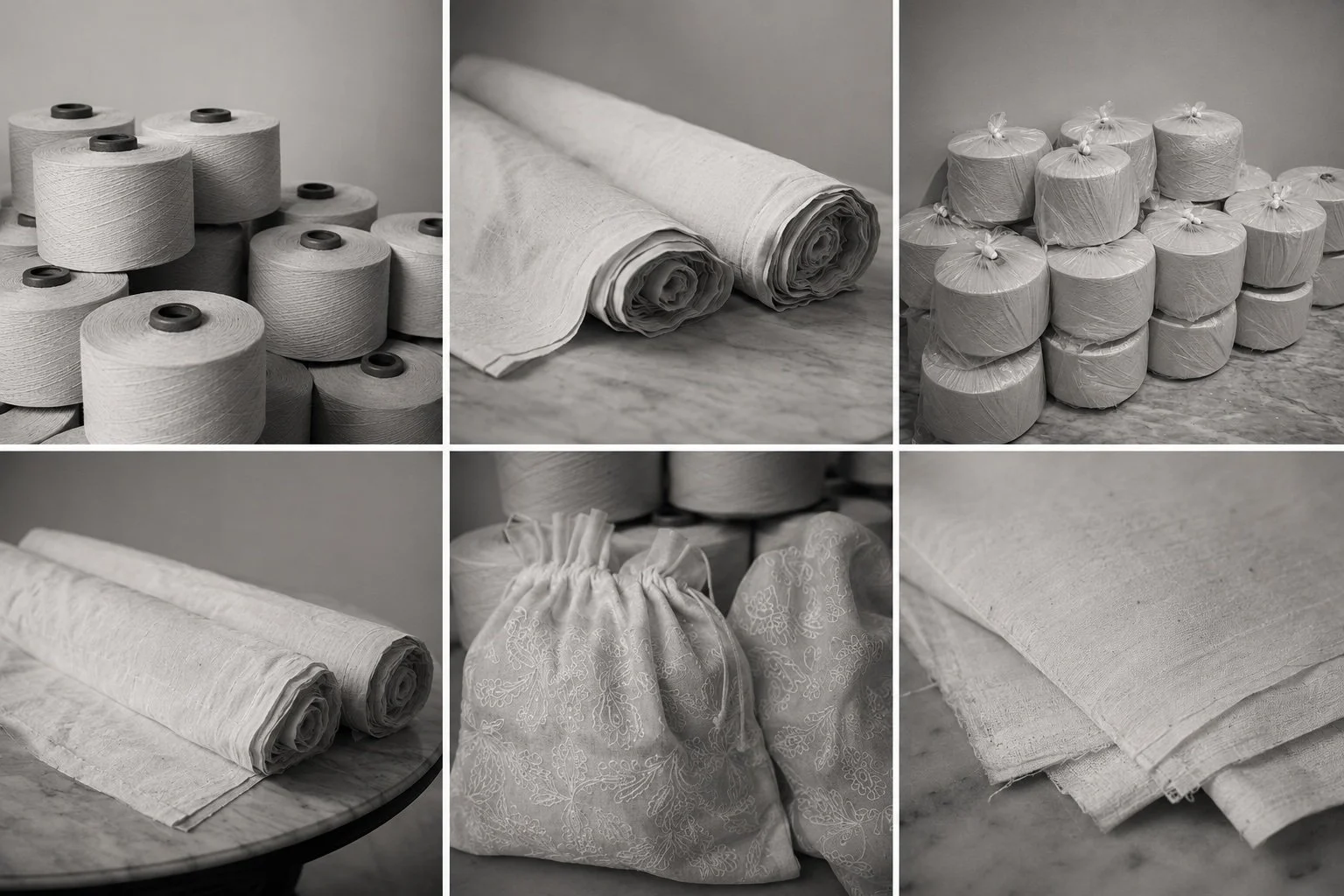 HYPATIA Serat at various stages of production, from yarn to finished fabric