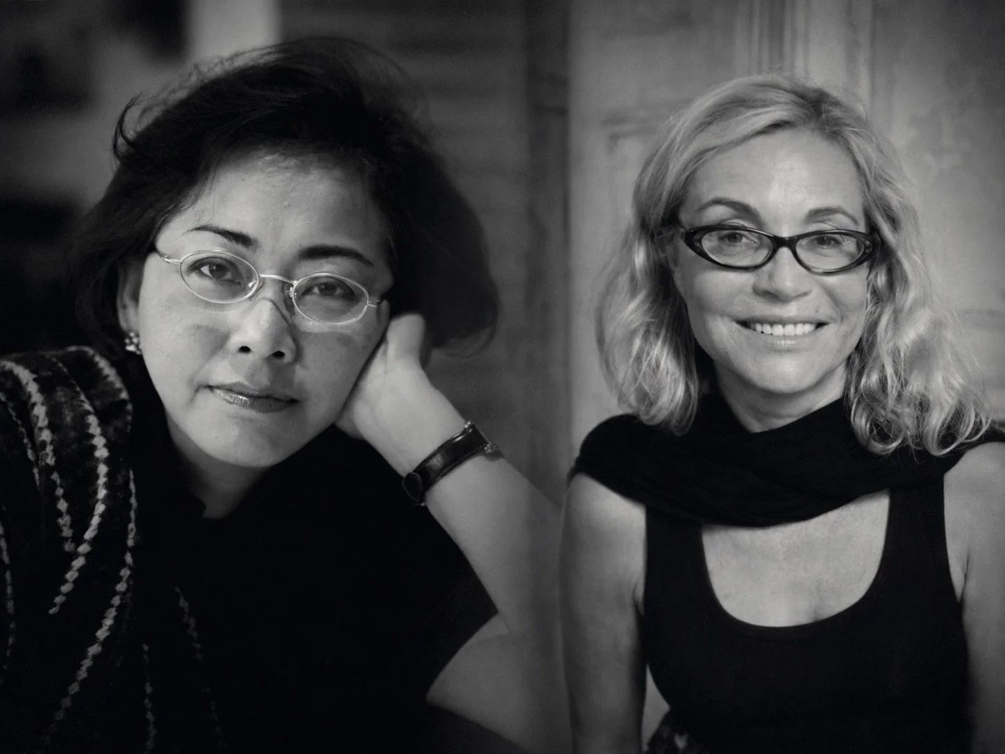 Bettina and Restu together, Hypatia's two founders, in a black-and-white double portrait.