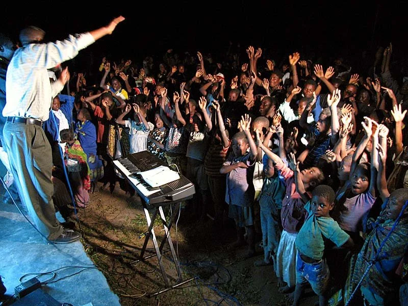Children responding to the Gospel in a remote village