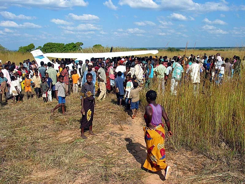 Our first landing on rough stubble at Iapala, Nampula Province