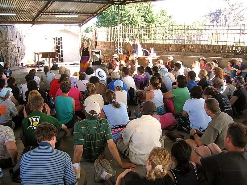 Heidi speaking to a visiting team at Pemba