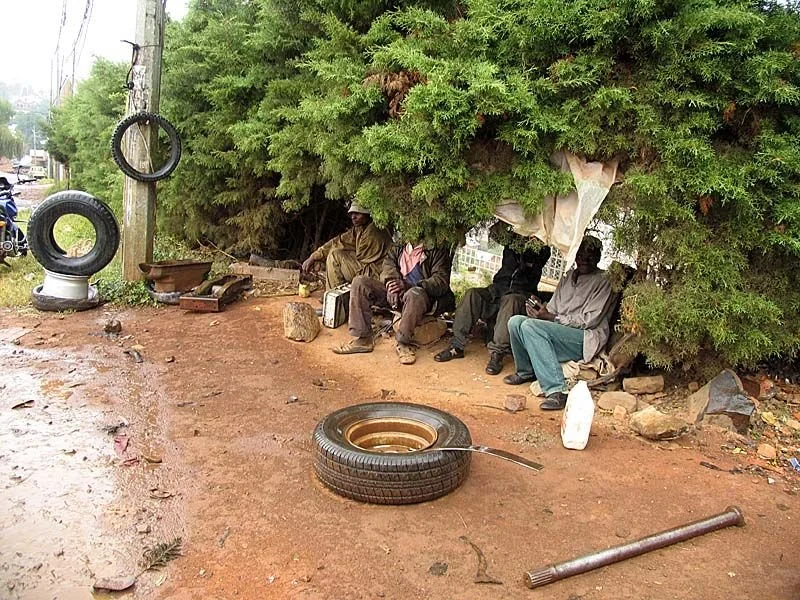 A roadside tire shop in Bukavu