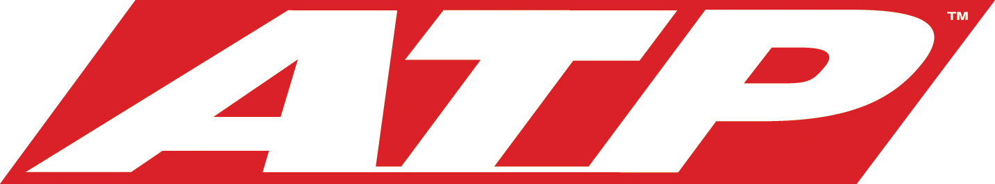 Logo of the Auto Tire Pool (ATP), with the stylized letters 'ATP' in large white font on a red background.