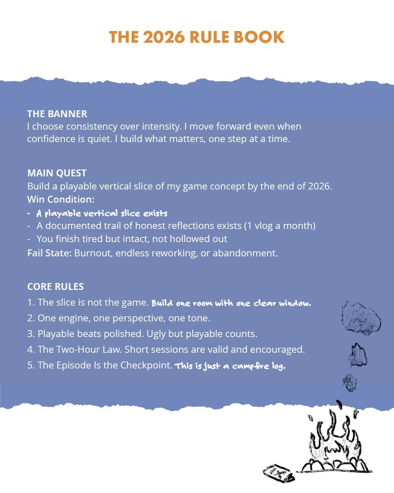 My main goal for this year is to bring a creative project to life that&rsquo;s been taking up space in my head for a while... and I&rsquo;m determined to make 2026 the year I showcase a proof-of-concept vertical slice of the video game I&rsquo;ve bee