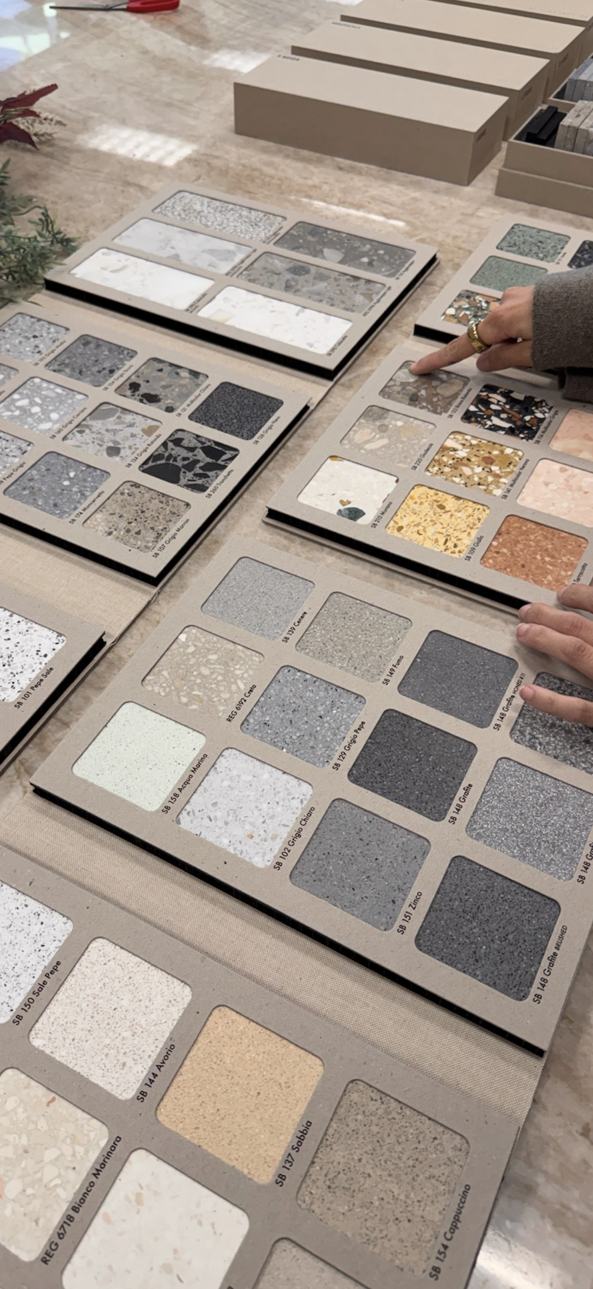 samples displayed in a stone slab warehouse
