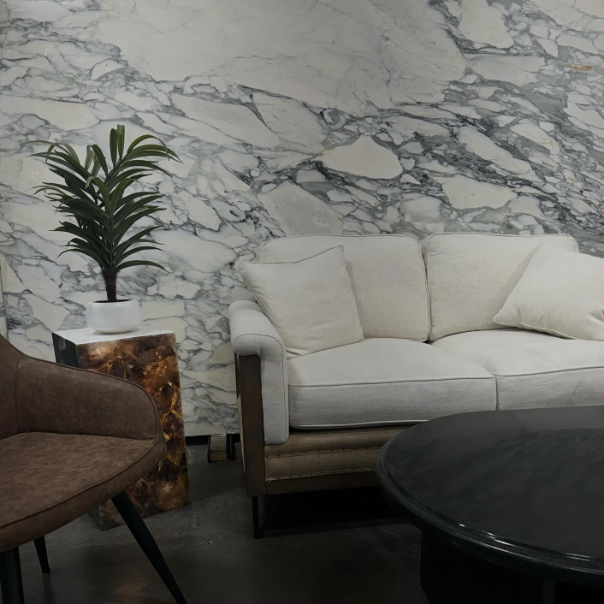 Dramatic natural marble slab used for a large backdrop