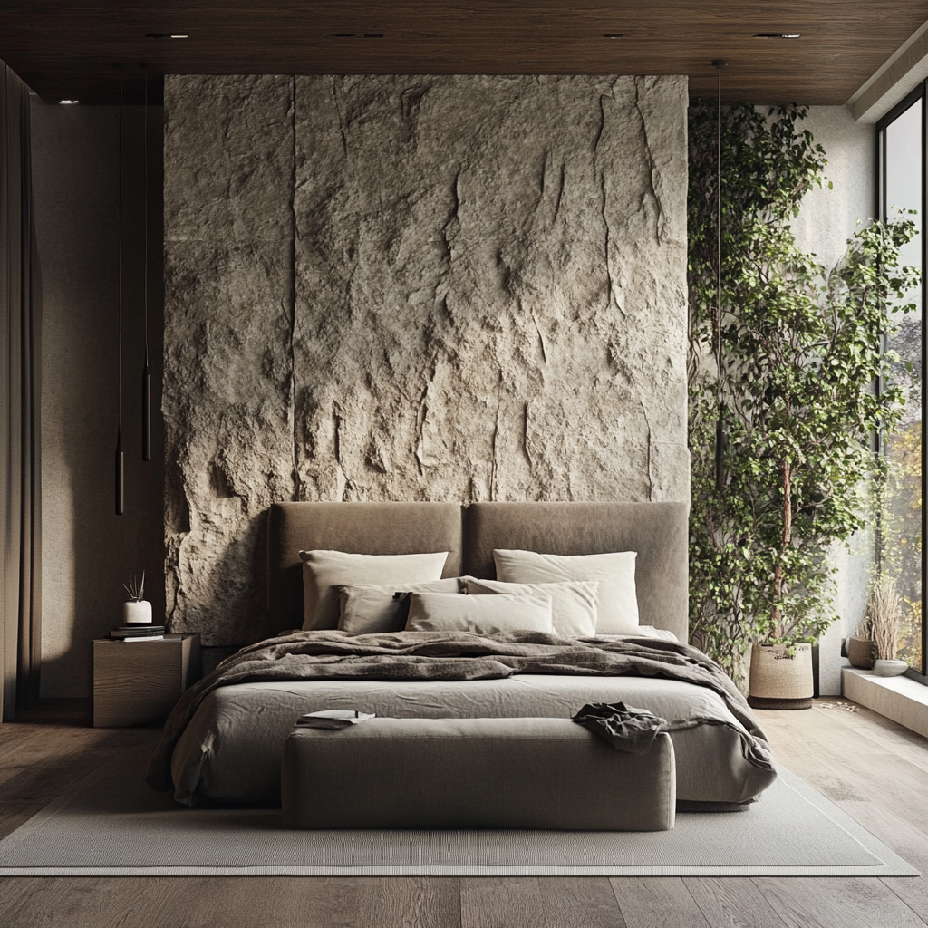 Custom textured natural stone surface for luxury architectural interior design