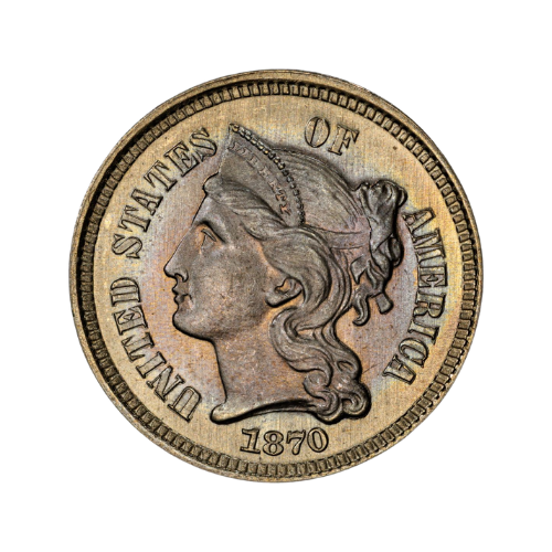 1870 Three-Cent Nickel Coin obverse