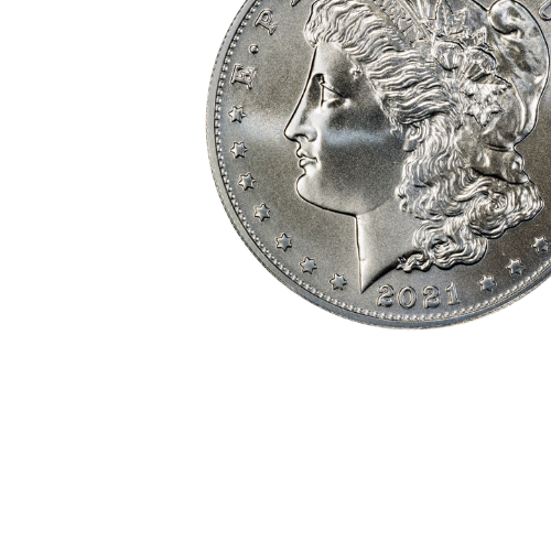 corner of a 2021 morgan design silver dollar stars and liberty