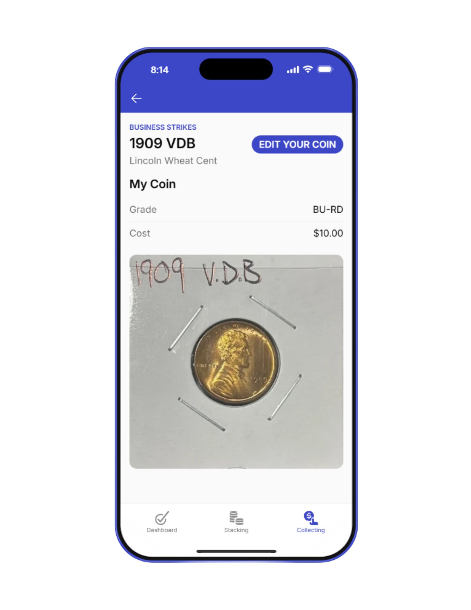 a 1909 lincoln wheat cent on a phone screen